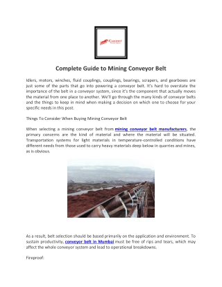 Conveyor Belt - Kashetter Group of Firms