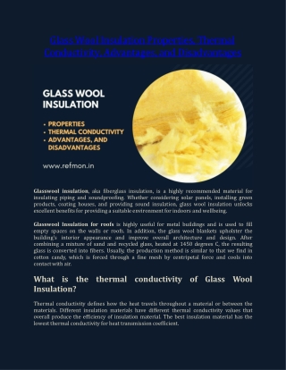 Glass Wool Insulation - Properties, Thermal Conductivity, Advantages and Disadva