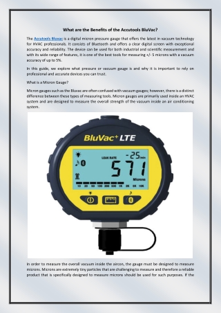 What are the Benefits of the Accutools BluVac