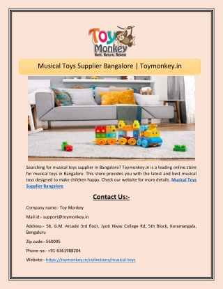 Musical Toys Supplier Bangalore | Toymonkey.in