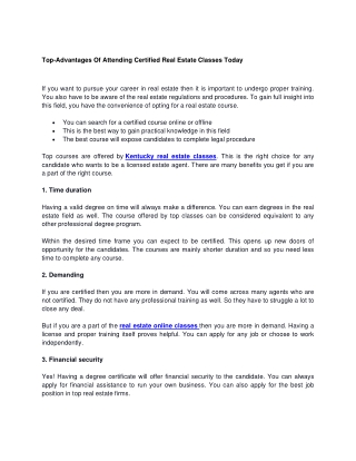 Top-Advantages Of Attending Certified Real Estate Classes Today