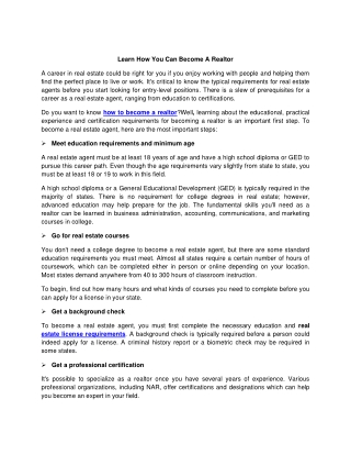 Learn How You Can Become A Realtor