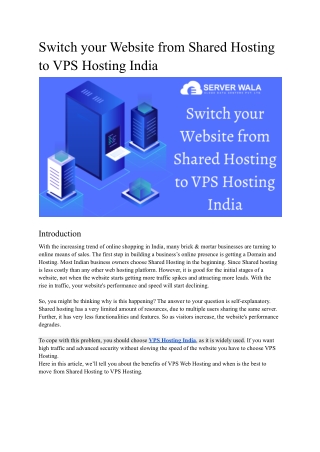 Switch your Website from Shared Hosting to VPS Hosting India