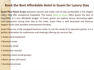 Book the Best Affordable Hotel in Guam for Luxury Stay