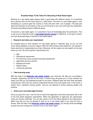 Essential Steps To Be Taken For Becoming A Real Estate Agent