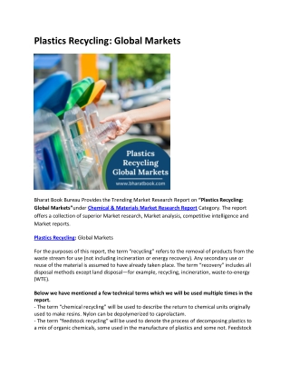 Plastics Recycling- Global Markets