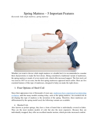 Spring Mattress – 5 Important Features