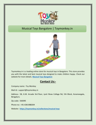 Musical Toys Bangalore  Toymonkey.in
