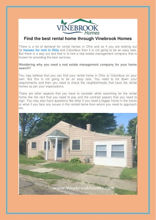 Find the best rental home through Vinebrook Homes