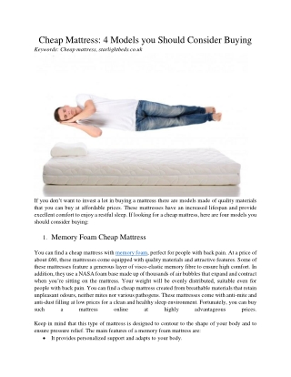 Cheap Mattress 4 Models you Should Consider Buying