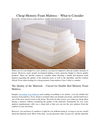 Cheap Memory Foam Mattress – What to Consider