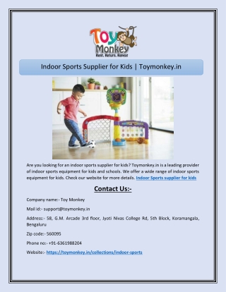 Indoor Sports Supplier for Kids Toymonkey.in