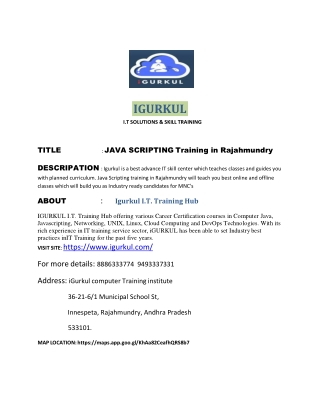 JAVA SCRIPTING Training in Rajahmundry