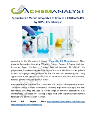 Polyamide 6,6 Market is Expected to Grow at a CAGR of 5.41% by 2035