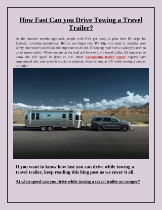 The Safe Speed That You Should Follow When Driving A Towing Travel Trailer