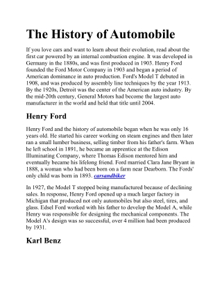 The History of Automobile