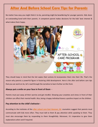 After And Before School Care Tips for Parents