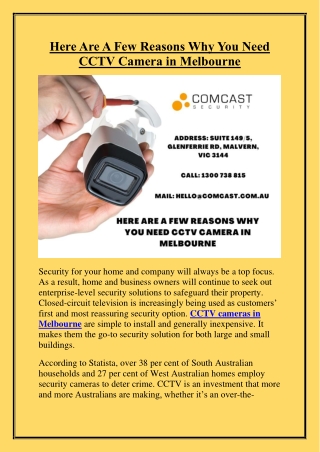 Here Are A Few Reasons Why You Need CCTV Camera in Melbourne