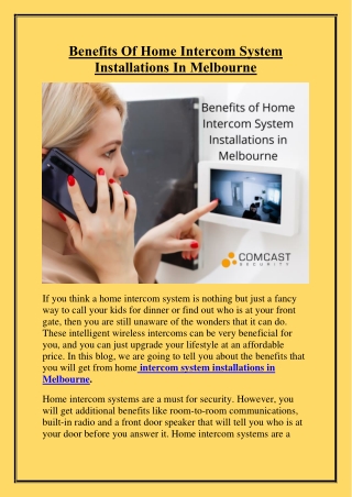 Benefits Of Home Intercom System Installations In Melbourne