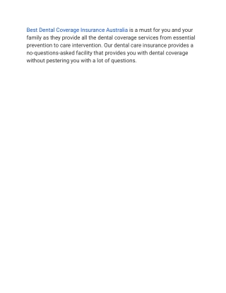 Best Dental Coverage Insurance Australia