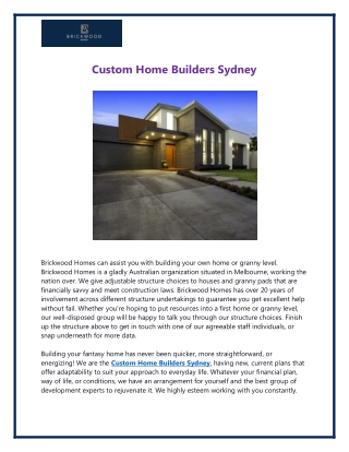 Custom Home Builders Sydney