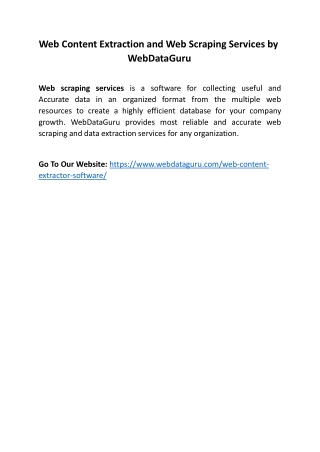 Web Content Extraction and Web Scraping Services by WebDataGuru