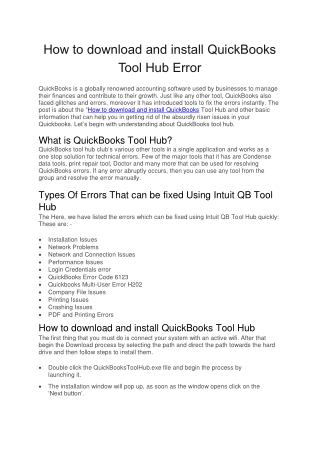 How to download and install QuickBooks Tool Hub Error