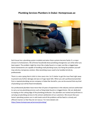 Plumbing Services Plumbers in Dubai- Homeprouae.ae