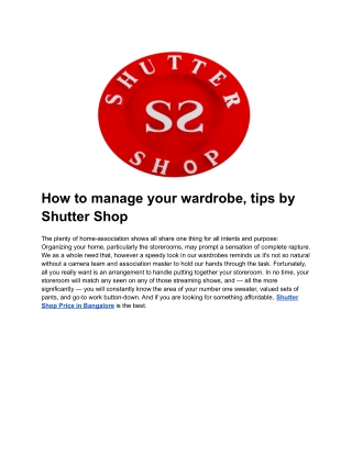 How to manage your wardrobe, tips by Shutter Shop
