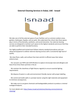 External Cleaning Services in Dubai, UAE - Isnaad