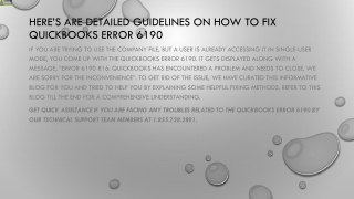 Getting QuickBooks Error 6190 What to do next?