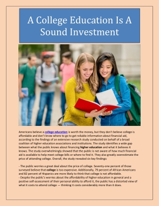 A College Education Is A Sound Investment