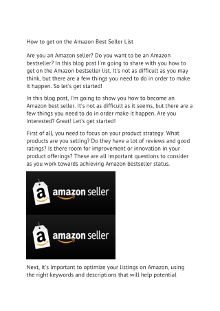 How to get on the Amazon Best Seller List
