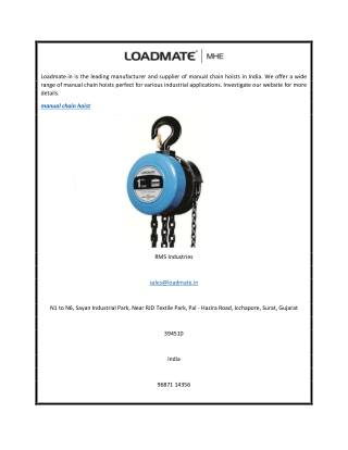 Manual Chain Hoist  Loadmate.in