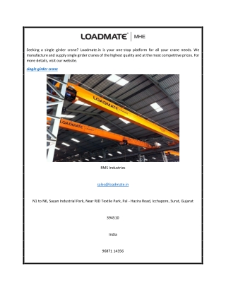 Single Girder Crane  Loadmate.in