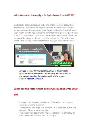 What Ways Can You Apply o Fix QuickBooks Error 6000 80?