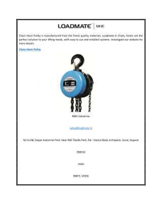 Chain Hoist Pulley  Loadmate.in