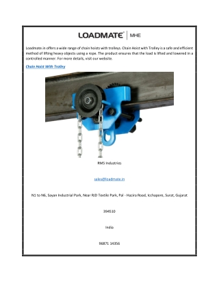 Chain Hoist With Trolley  Loadmate.in