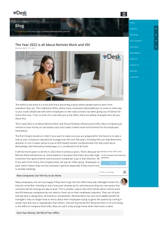 The Year 2022 is all About Remote Work and VDI
