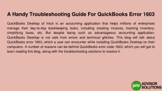 Learn How To Fix QuickBooks Error 1603 With A Handy Troubleshooting Guide?