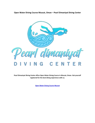 Open Water Diving Course Muscat Oman Pearl Dimaniyat