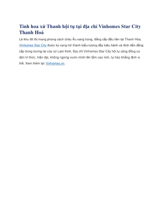 Tinh hoa xứ Thanh hội tụ tại địa chỉ Vinhomes Star City Thanh Hoá