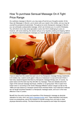 How To purchase Sensual Massage On A Tight Price Range | Secret Tantric