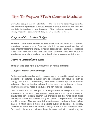 Tips To Prepare BTech Courses modules