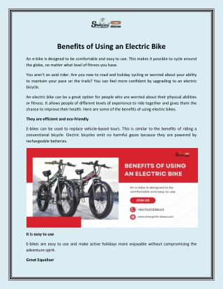 Benefits of Using an Electric Bike