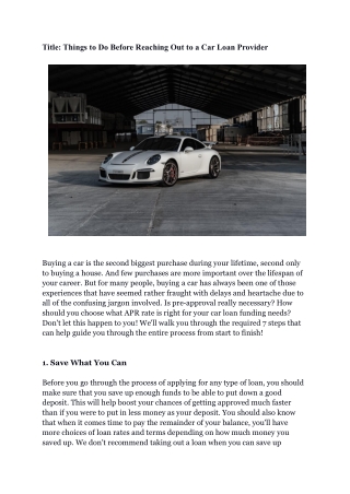 Things to Do Before Reaching Out to a Car Loan Provider.
