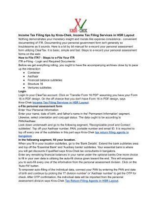 Income Tax Filing tips by Kros-Chek, Income Tax Filing Services in HSR Layout (1)