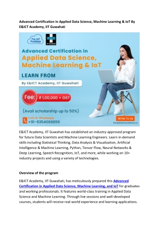 Advanced Certification in Applied Data Science, Machine Learning & IoT By E&ICT Academy, IIT Guwahati