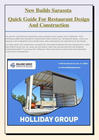 New Builds Sarasota – Quick Guide For Restaurant Design And Construction
