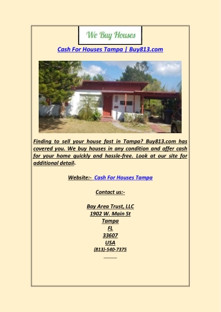 Cash For Houses Tampa Buy813.com